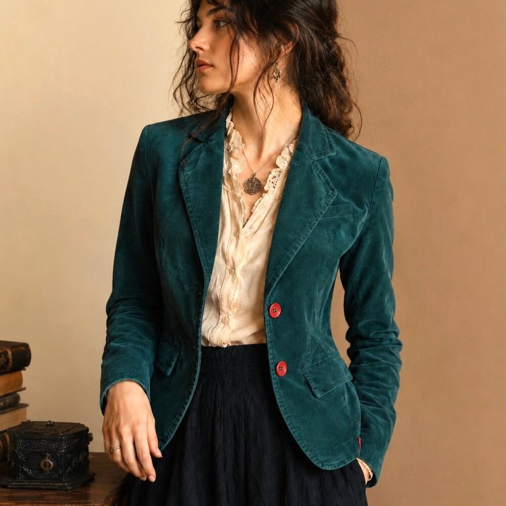 Vintage EDC By Esprit Forest Green Fine Wale Corduroy Cupid Blazer Y2K Size S